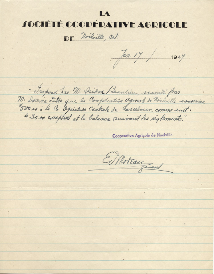 R&eacute;solution de la Soci&eacute;t&eacute; coop&eacute;rative agricole