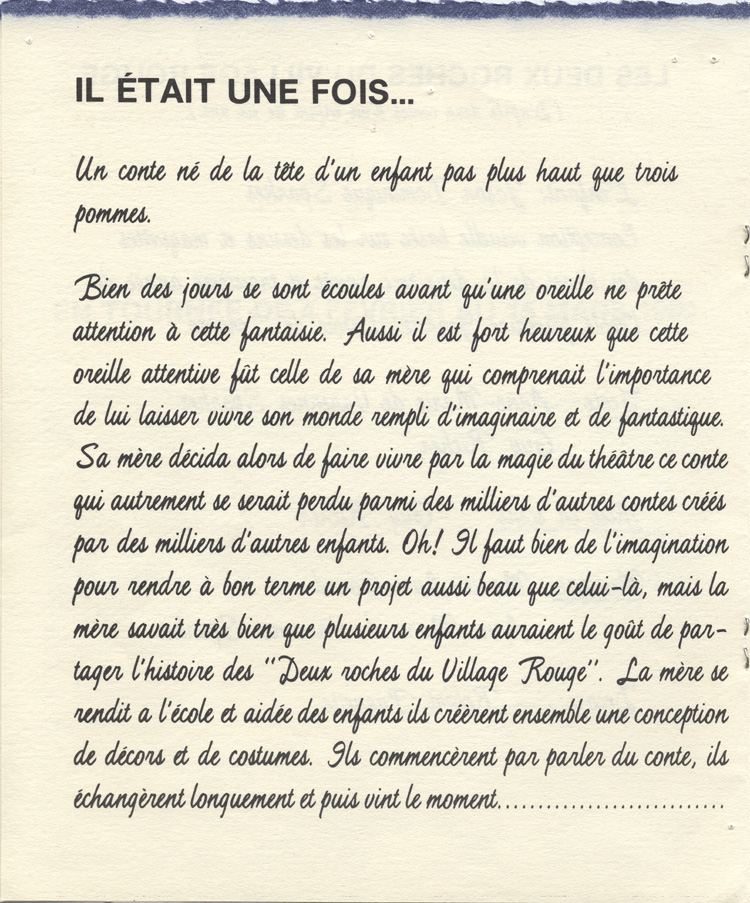 Programme de la pi&egrave;ce Les Deux Roches du village rouge (1979)