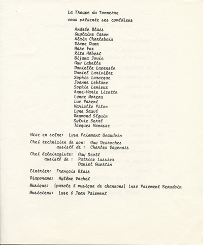 Programme de la pi&egrave;ce La Soir&eacute;e du hockey...&nbsp;en r&eacute;p&eacute;tition (1980)