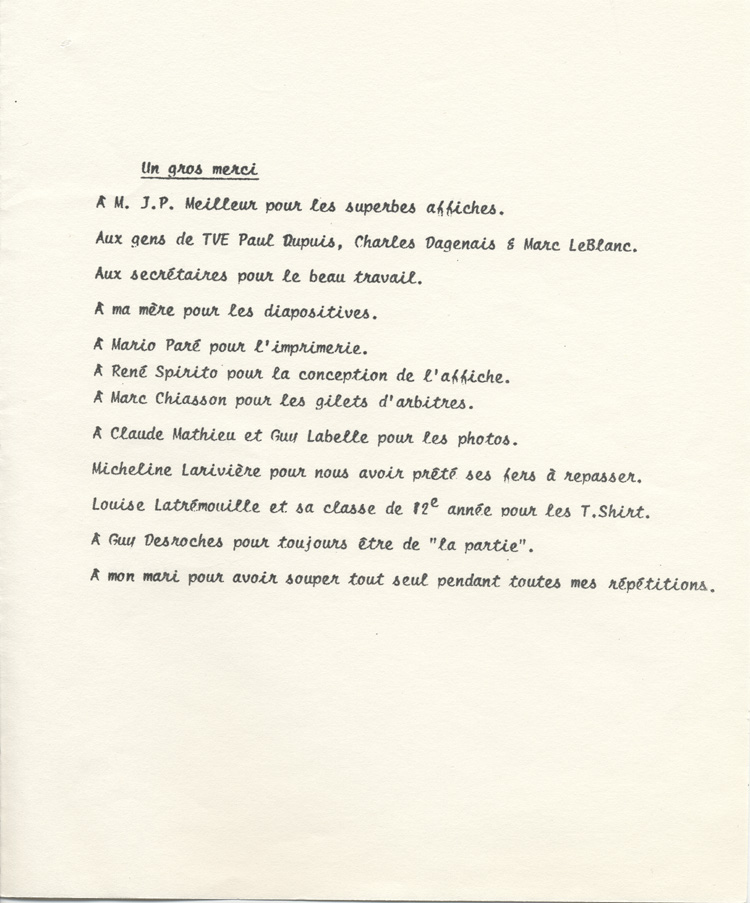 Programme de la pi&egrave;ce La Soir&eacute;e du hockey...&nbsp;en r&eacute;p&eacute;tition (1980)