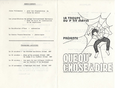 Programme de la pi&egrave;ce Quequ'chose &agrave; dire (1980)