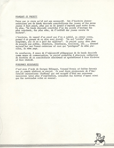 L'histoire de la francophonie en Ontario. Pr&eacute;sentation d'un projet de bandes dessin&eacute;es