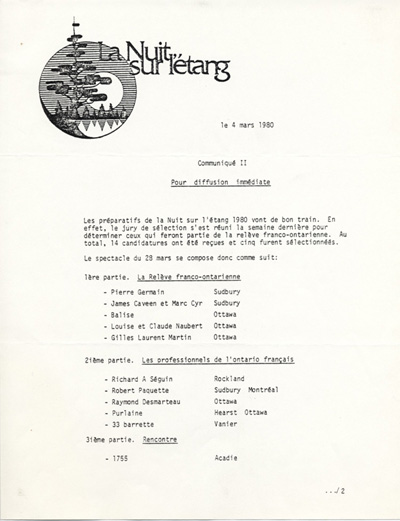 Communiqu&eacute; de presse annon&ccedil;ant la programmation (1980)