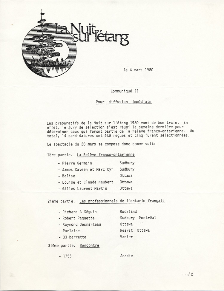 Communiqu&eacute; de presse annon&ccedil;ant la programmation (1980)