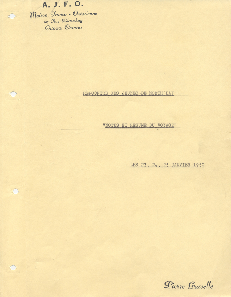 rencontre des 23, 24 et 25 janvier 1959 pour la pr&eacute;paration du grand rassemblement des jeunes du Nord