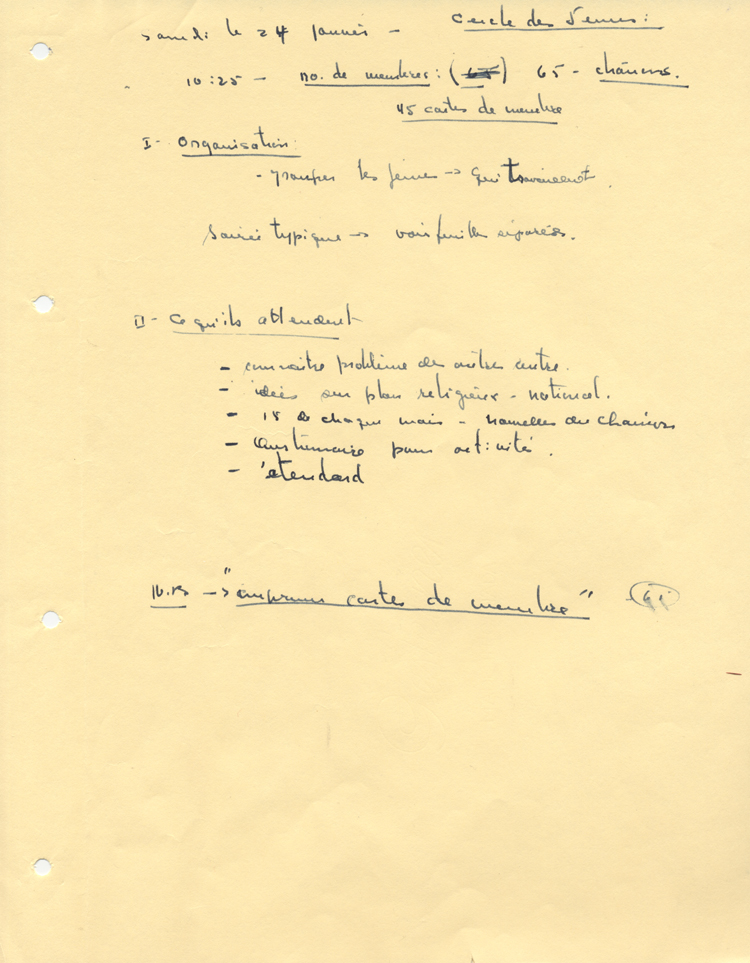 rencontre des 23, 24 et 25 janvier 1959 pour la pr&eacute;paration du grand rassemblement des jeunes du Nord