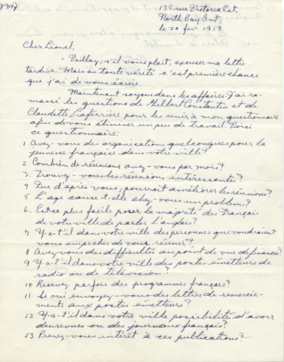 Lettre manuscrite de Vincent Emond