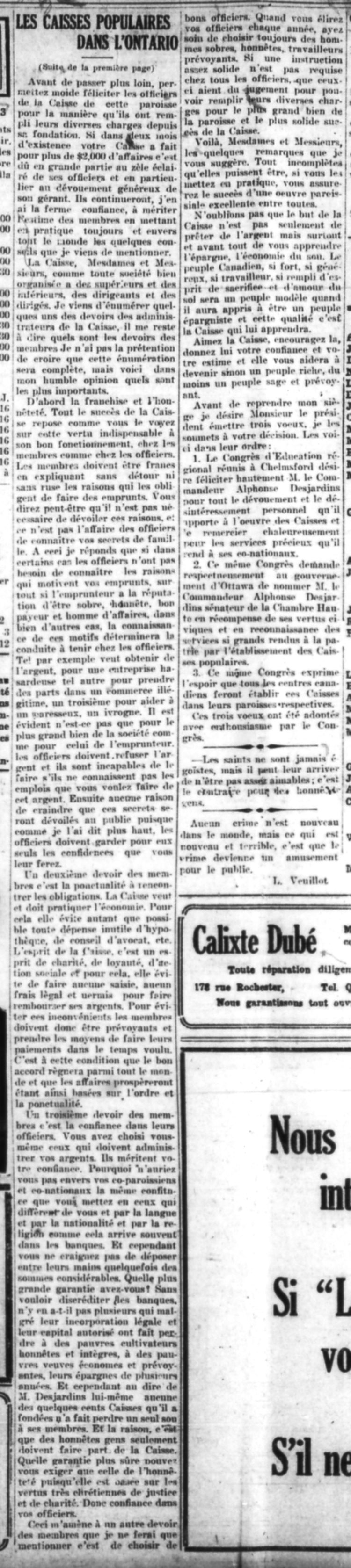 Les caisses populaires dans l'Ontario