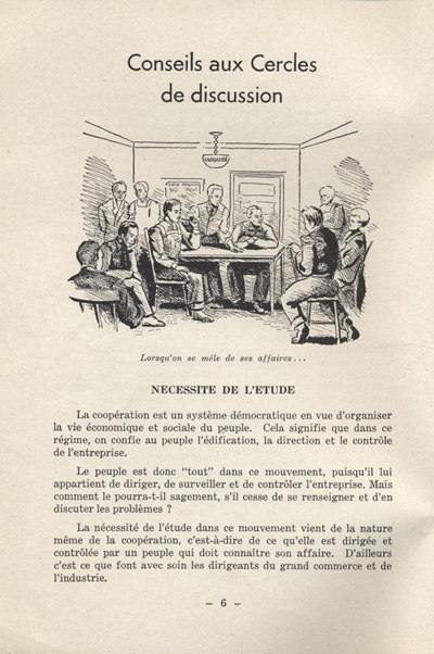 Reproduction de la sixi&egrave;me page de la publication Qu’est-ce qu’une caisse Desjardins? par l’abb&eacute; Ad&eacute;lard-J. Couture au sujet du mode de fonctionnement des cercles d’&eacute;tude, ca 1951.