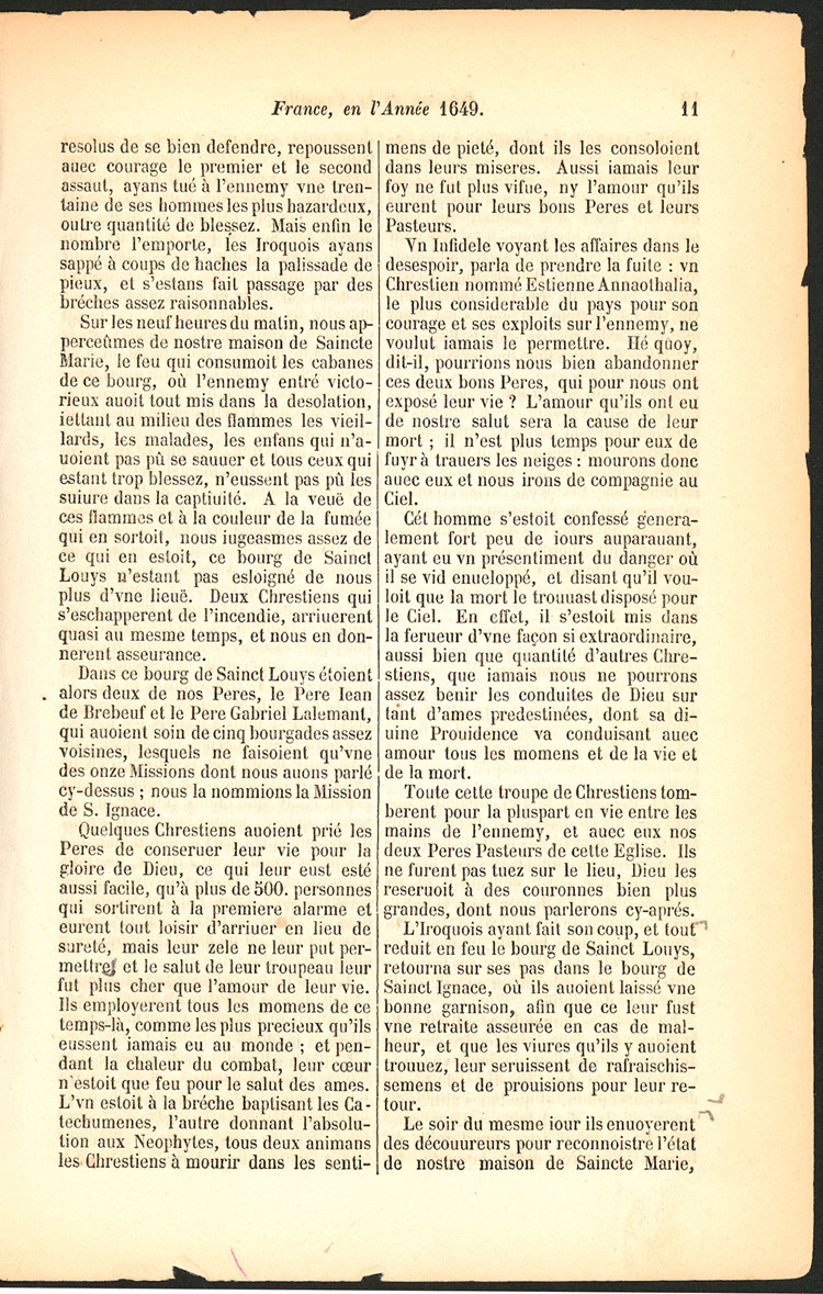 De la prise des Bourgs de la Mission de S. Ignace