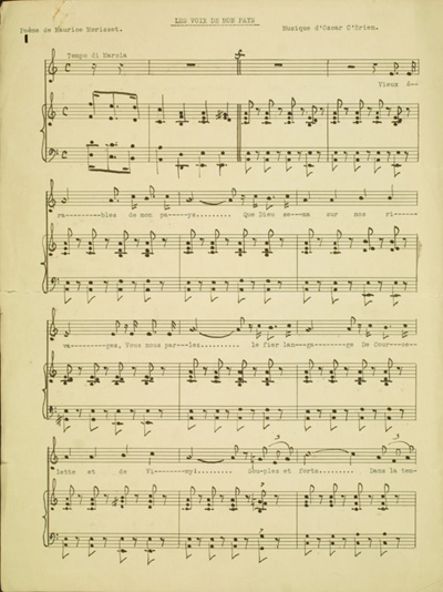 po&egrave;me de Maurice Morisset mis en musique par Oscar O'Brien