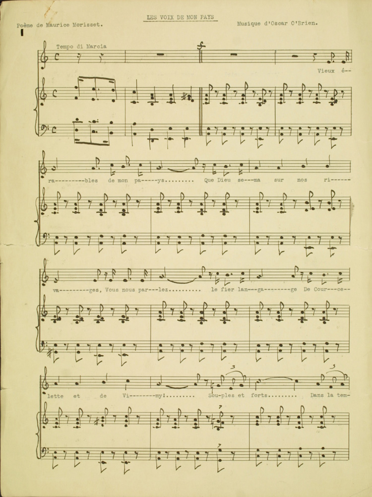 po&egrave;me de Maurice Morisset mis en musique par Oscar O'Brien