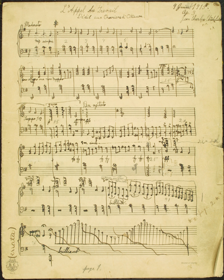 &laquo;&nbsp;L'appel au travail&nbsp;d&eacute;di&eacute; aux ouvriers d'Ottawa, op. 3&nbsp;&raquo; (1915)