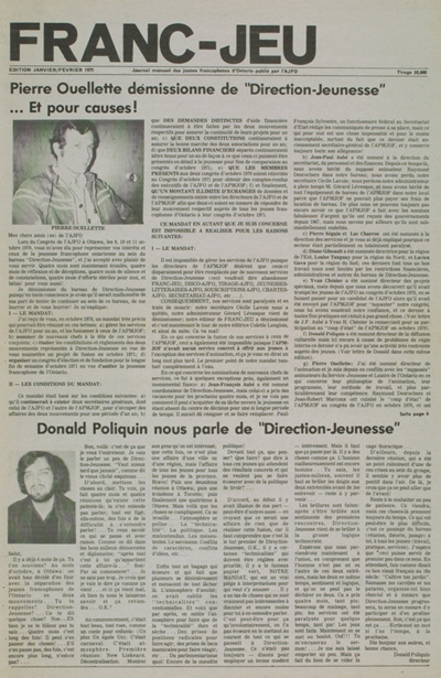 Premi&egrave;re page du journal Franc-Jeu, janvier-f&eacute;vrier 1971