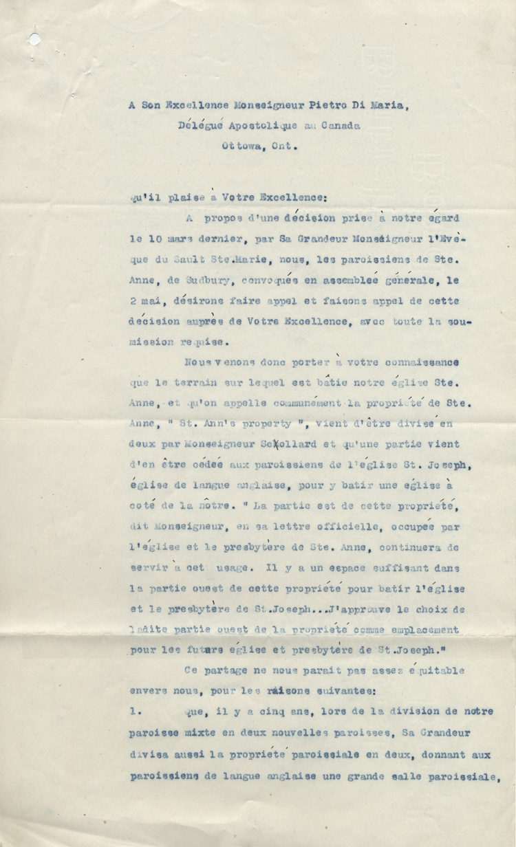 Copie de la lettre envoy&eacute;e &agrave; Mgr Pietro Di Maria