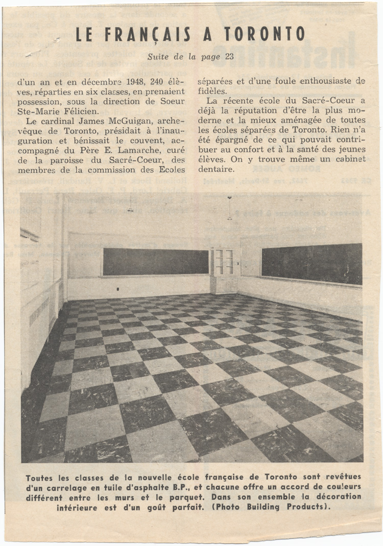 Reproduction de la deuxi&egrave;me page d’un article intitul&eacute; Le fran&ccedil;ais &agrave; Toronto et paru dans La revue populaire, avril 1949.