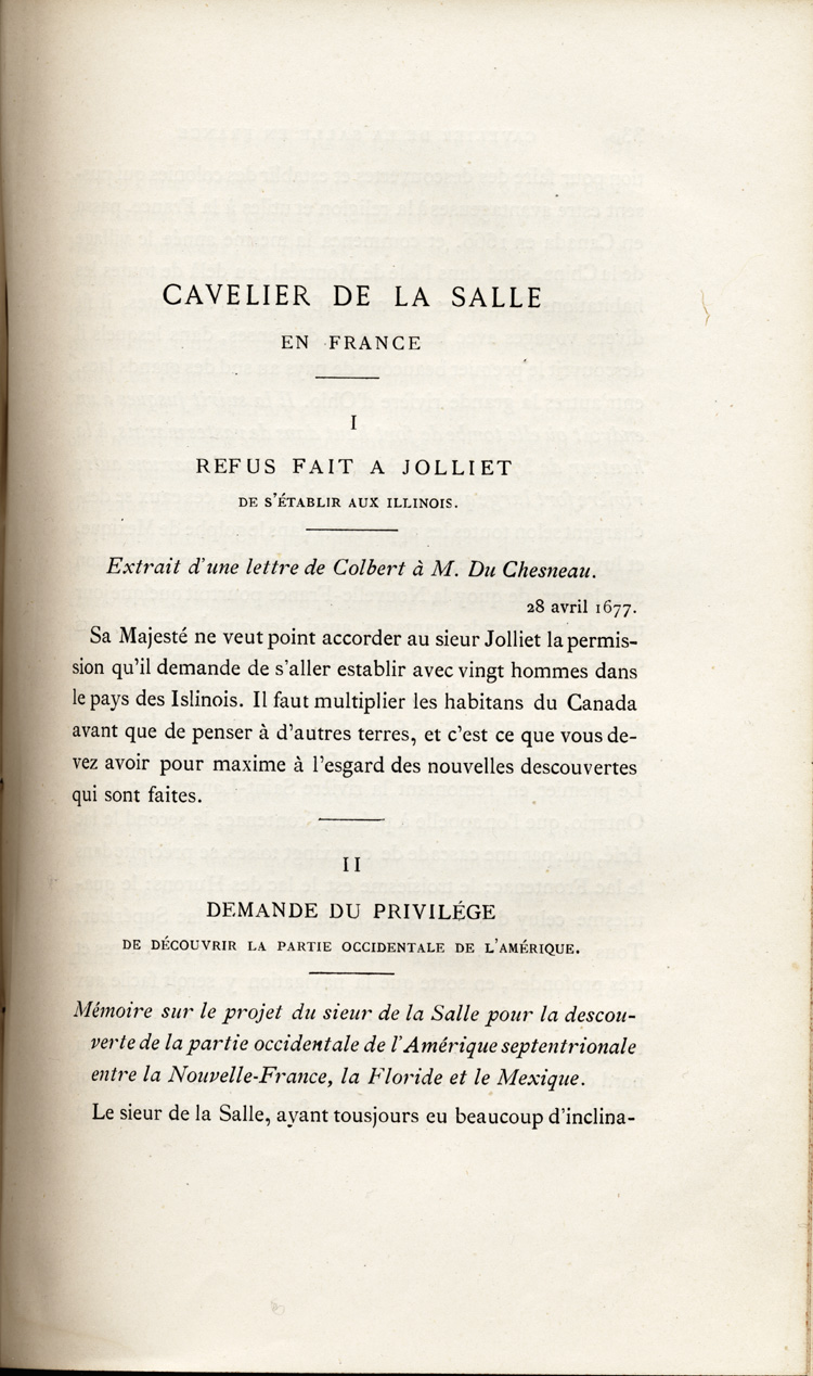 Reproduction de la trois cent vingt-neuvi&egrave;me page, du premier volume de D&eacute;couvertes et &eacute;tablissements des Fran&ccedil;ais dans l’ouest et dans le sud de l’Am&eacute;rique septentrionale, 1614-1698 : m&eacute;moires et documents in&eacute;dits, comprenant le M&eacute;moire sur le projet du sieur de La Salle pour la descouverte de la partie occidentale de l’Am&eacute;rique septentrionale entre la Nouvelle-France, la Floride et le Mexique, dans lequel il d&eacute;crit l’enseignement dispens&eacute; aux enfants par les R&eacute;collets, 1677, 1879.
