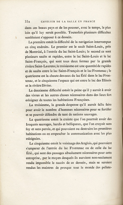 Reproduction de la trois cent trente-deuxi&egrave;me page, du premier volume de D&eacute;couvertes et &eacute;tablissements des Fran&ccedil;ais dans l’ouest et dans le sud de l’Am&eacute;rique septentrionale, 1614-1698 : m&eacute;moires et documents in&eacute;dits, comprenant le M&eacute;moire sur le projet du sieur de La Salle pour la descouverte de la partie occidentale de l’Am&eacute;rique septentrionale entre la Nouvelle-France, la Floride et le Mexique, dans lequel il d&eacute;crit l’enseignement dispens&eacute; aux enfants par les R&eacute;collets, 1677, 1879.