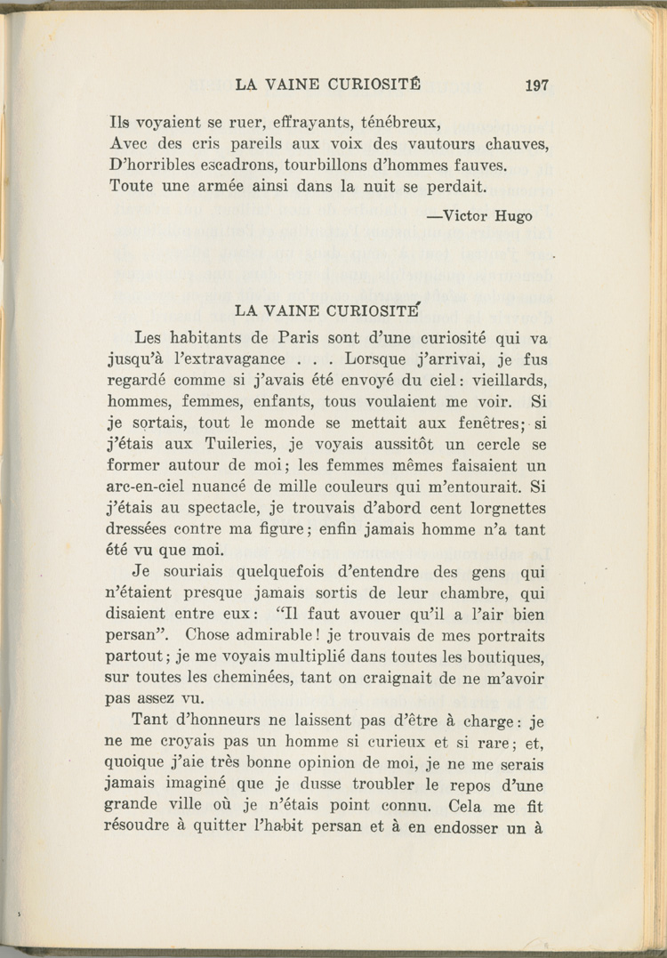 Reproduction de la cent quatre-vingt-dix-septi&egrave;me page du manuel Recueil de morceaux choisis par Ren&eacute; Lamoureux comprenant le po&egrave;me de Victor Hugo intitul&eacute; La retraite de Russie, 1930.