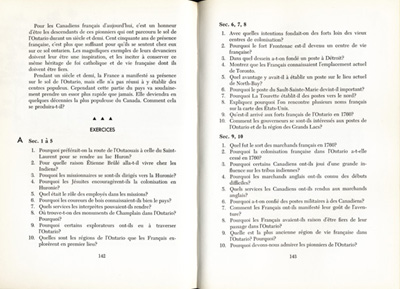 Reproduction de la cent quarante-deuxi&egrave;me et de la cent quarante-troisi&egrave;me page du manuel Les Deux Canadas par les fr&egrave;res L&eacute;on (L&eacute;on Daigneault) et Charles (G&eacute;rard-Claude Dufour), 1961.