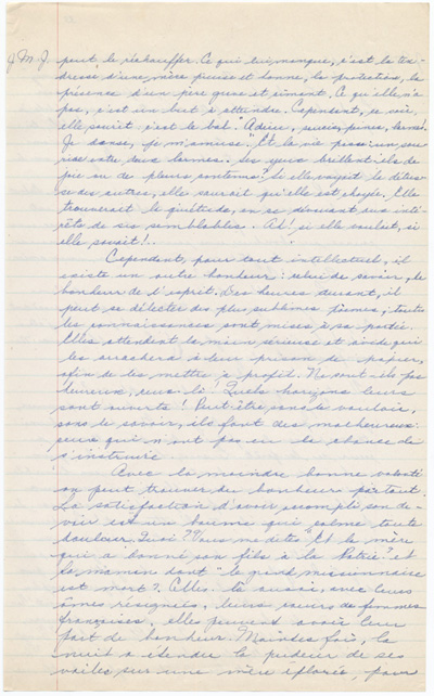 Reproduction de la deuxi&egrave;me page d’une composition au concours provincial de fran&ccedil;ais en Ontario, section secondaire, district d’Ottawa (Ontario), 1946.