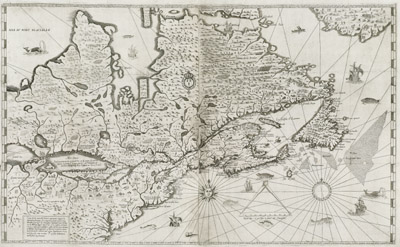 Reproduction d’une carte de la Nouvelle-France par Samuel de Champlain, 1632.