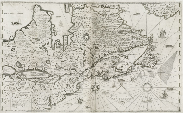Reproduction d’une carte de la Nouvelle-France par Samuel de Champlain, 1632.