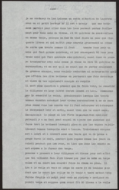 Reproduction de la douxi&egrave;me page d’un texte de Louis-Armand de Lom D’Arce, baron de Lahontan, intitul&eacute; Projet d’un fort anglais sur le lac &Eacute;ri&eacute;, 1696.