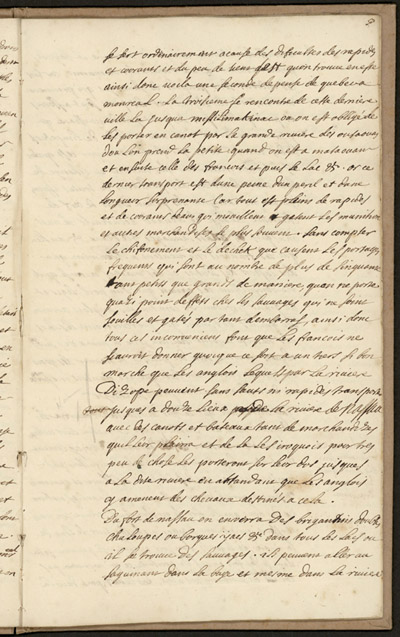 Reproduction de la neuvi&egrave;me page d’un texte de Louis-Armand de Lom D’Arce, baron de Lahontan, intitul&eacute; Projet d’un fort anglais sur le lac &Eacute;ri&eacute;, 1696.