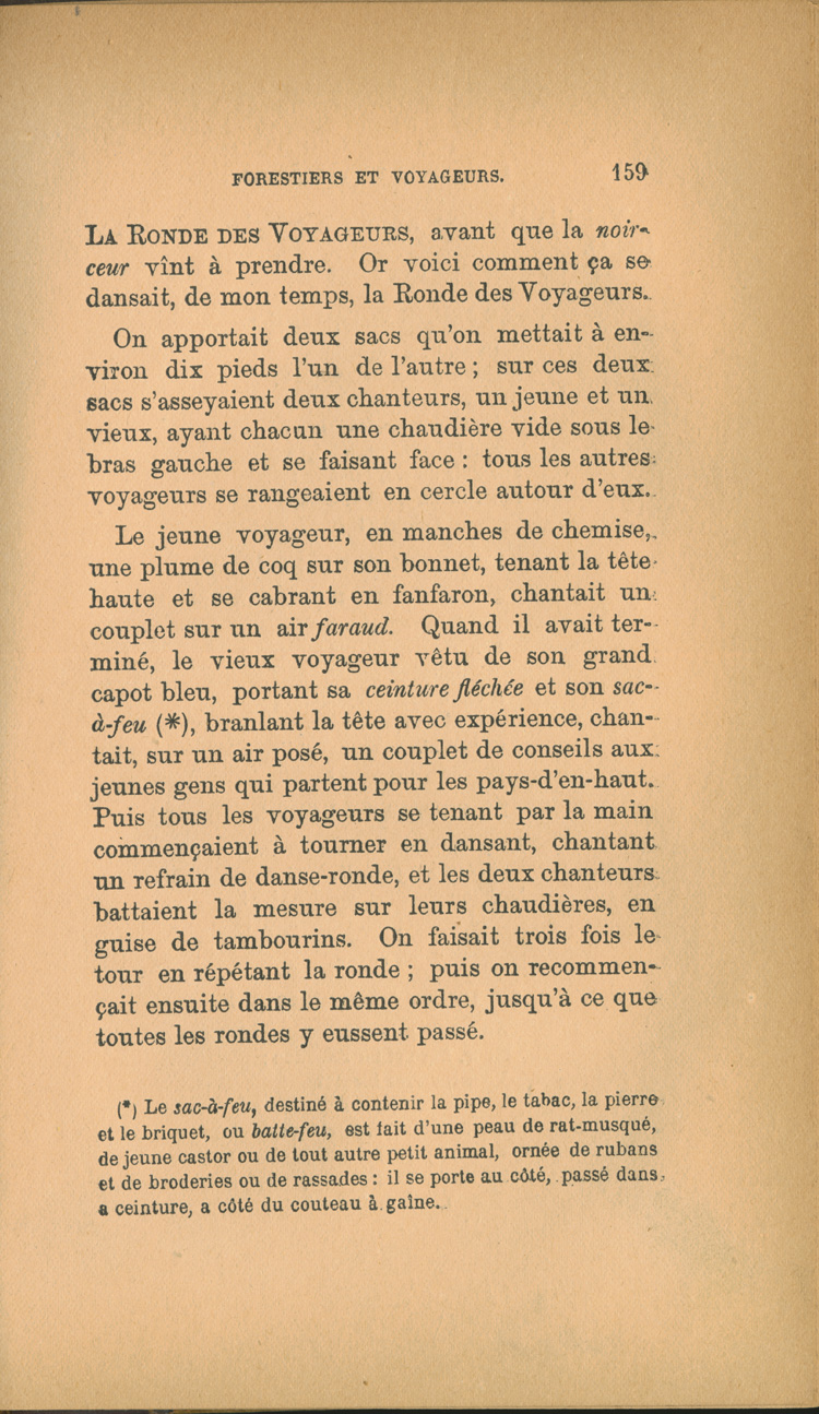 Reproduction de la cent cinquante-neuvi&egrave;me page de Forestiers et voyageurs : moeurs et l&eacute;gendes canadiennes par Joseph-Charles Tach&eacute;, 1884.