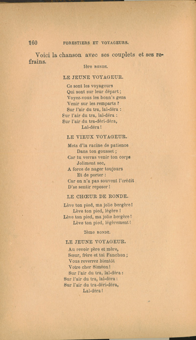 Reproduction de la cent soixanti&egrave;me page de Forestiers et voyageurs : moeurs et l&eacute;gendes canadiennes par Joseph-Charles Tach&eacute;, 1884.