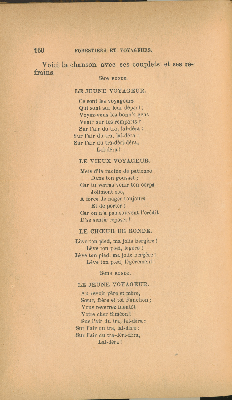 Reproduction de la cent soixanti&egrave;me page de Forestiers et voyageurs : moeurs et l&eacute;gendes canadiennes par Joseph-Charles Tach&eacute;, 1884.