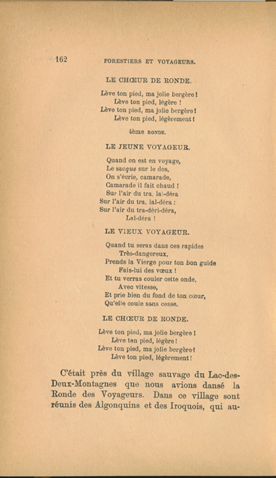 Reproduction de la cent soixante-deuxi&egrave;me page de Forestiers et voyageurs : moeurs et l&eacute;gendes canadiennes par Joseph-Charles Tach&eacute;, 1884.