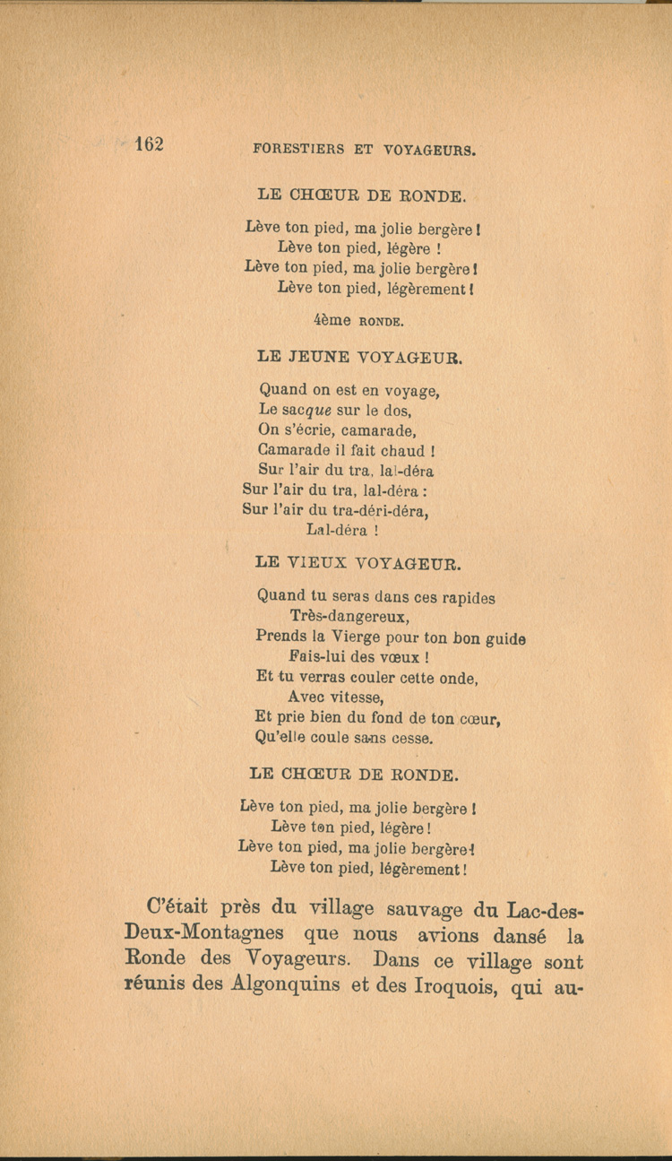 Reproduction de la cent soixante-deuxi&egrave;me page de Forestiers et voyageurs : moeurs et l&eacute;gendes canadiennes par Joseph-Charles Tach&eacute;, 1884.