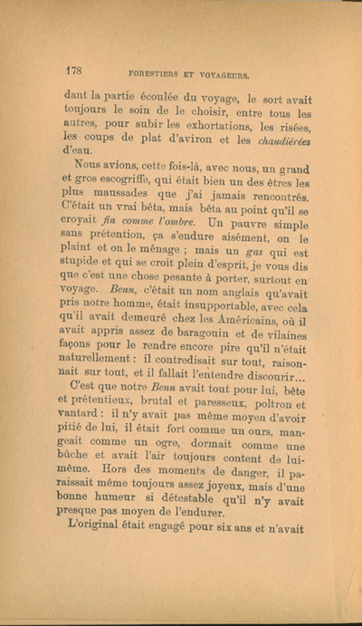 Reproduction de la cent soixante-dix-huiti&egrave;me page de Forestiers et voyageurs : moeurs et l&eacute;gendes canadiennes par Joseph-Charles Tach&eacute;, 1884.