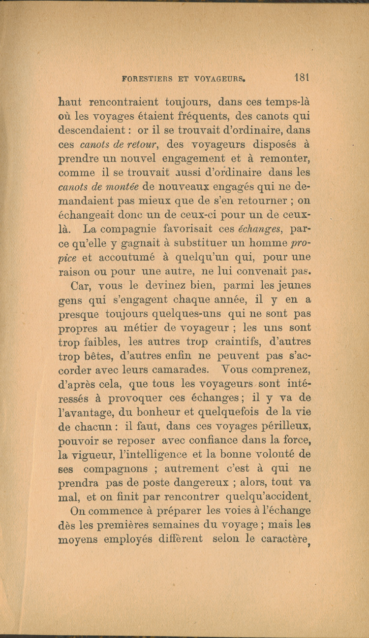 Reproduction de la cent quatre-vingt et uni&egrave;me page de Forestiers et voyageurs : moeurs et l&eacute;gendes canadiennes par Joseph-Charles Tach&eacute;, 1884.