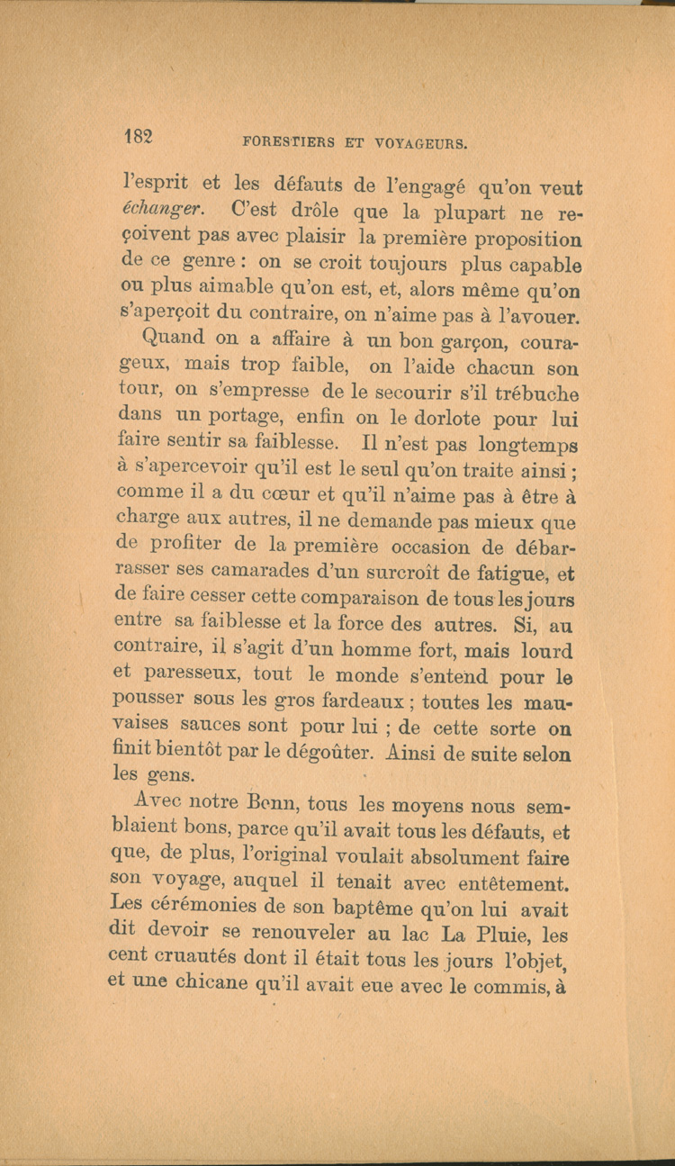 Reproduction de la cent quatre-vingt-deuxi&egrave;me page de Forestiers et voyageurs : moeurs et l&eacute;gendes canadiennes par Joseph-Charles Tach&eacute;, 1884.